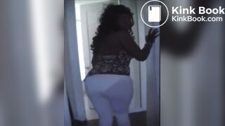 Ebony milf can’t make it to the bathroom in time