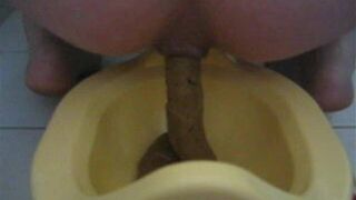 Shit into a plastic potty
