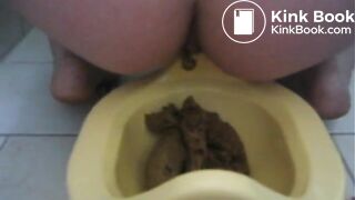 Shit into a plastic potty