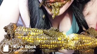 brunette girl pooping