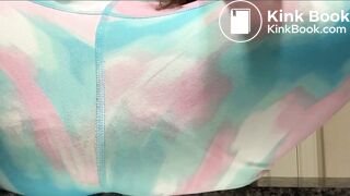 Girl shitting leggings on bathroom