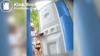 Shitting in a portapotty