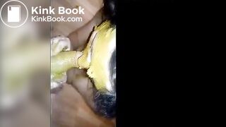 Brunette milf sucking a scat covered dick