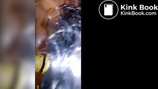 Brunette milf sucking a scat covered dick