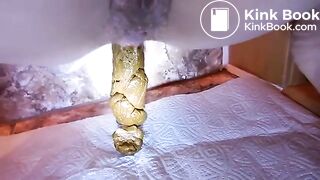 Multiple close up poops on bathroom floor 1