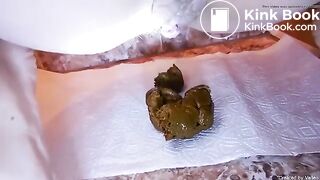 Multiple close up poops on bathroom floor 3