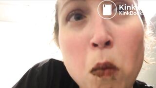 Shitting and tasting scat in public restroom
