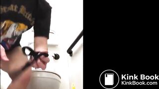 Shitting and tasting scat in public restroom