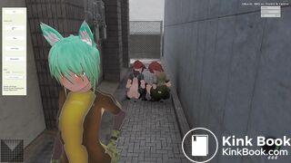 2 girls pooping together in an alley