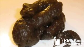 On her side shitting on a countertop