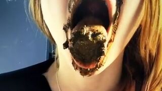 Beautiful teen eating a bowl of her own shit
