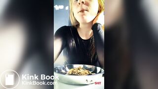 Beautiful teen eating a bowl of her own shit