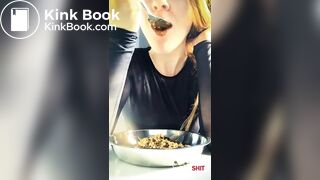 Beautiful teen eating a bowl of her own shit