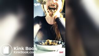 Beautiful teen eating a bowl of her own shit