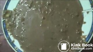 Elena shitting diarrhea in a plate