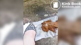 Joy angel pooping outside