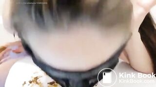 Masked hot babe eating her tasty poop breakfast