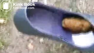 Shit in blue heels, dressed and then thrown away