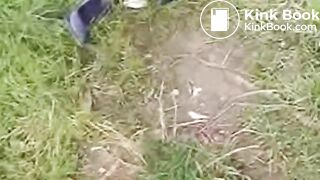 Shit in blue heels, dressed and then thrown away