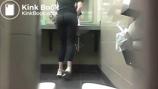 Gym staff with nice ass on the toilet