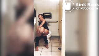 Ebony girl shitting on floor of public bathroom