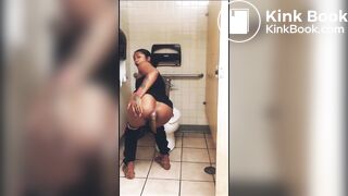 Ebony girl shitting on floor of public bathroom