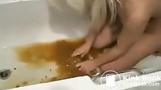 Model has diarrhea in transparent panties