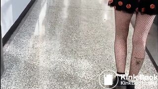 walking across the campus with a shit in her diaper