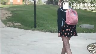 walking across the campus with a shit in her diaper