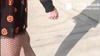 walking across the campus with a shit in her diaper