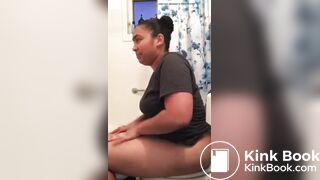 Girl peeing and pooping in her bathroom toilet