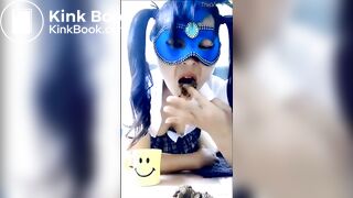 hungry girl devouring her poop