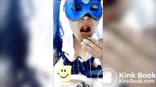 hungry girl devouring her poop