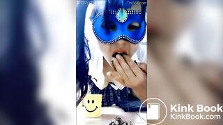 hungry girl devouring her poop