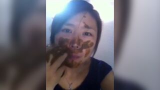 Chinese girl smears and eats her shit