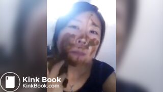 Chinese girl smears and eats her shit