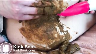 when masturbating, the girl squirts, poops and gets an