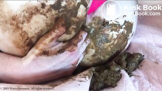 when masturbating, the girl squirts, poops and gets an