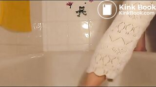 German Girl shits white pantyhose