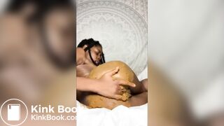 Smearing her ass with shit and tasting it