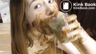 Beautiful girl eats shit and puke