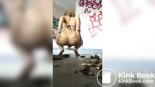 Teen in bikini shits in abandoned building