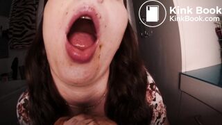 slut chews shitty panties close up