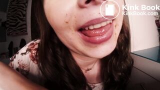 slut chews shitty panties close up