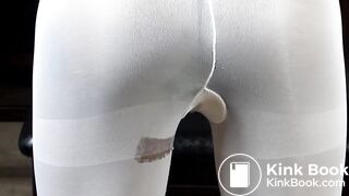 Ebony shit in pantyhose