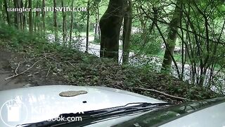 girl pooping on car