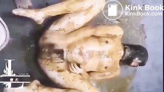 Toilet girl covered with shit