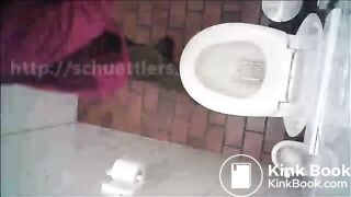 Woman has diarrhea in public toilet in cafe