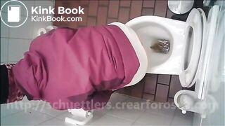 Woman has diarrhea in public toilet in cafe