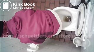 Woman has diarrhea in public toilet in cafe